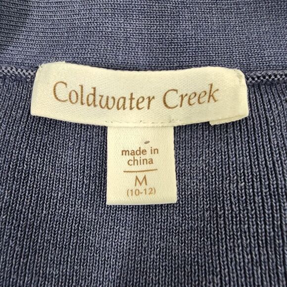 Coldwater Creek Women's Cardigan Medium 10-12 Elbow Tab Sleeve Blue Silk Cotton - Picture 7 of 9